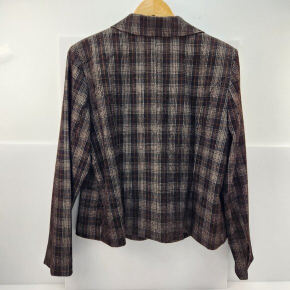 Soft Works Vintage Brown Plaid Blazer Jacket  Size 16, one button, Lapels, Y2K - Picture 4 of 8